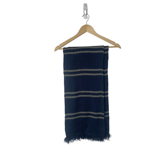 Harry Potter Scarf Women Ravenclaw Blue Gray Stripe Knit Fringe Hogwarts Unisex - Picture 1 of 5